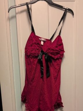 Cacique 18/20 Deep Pink Lace-Trim Satin Bow Camisole